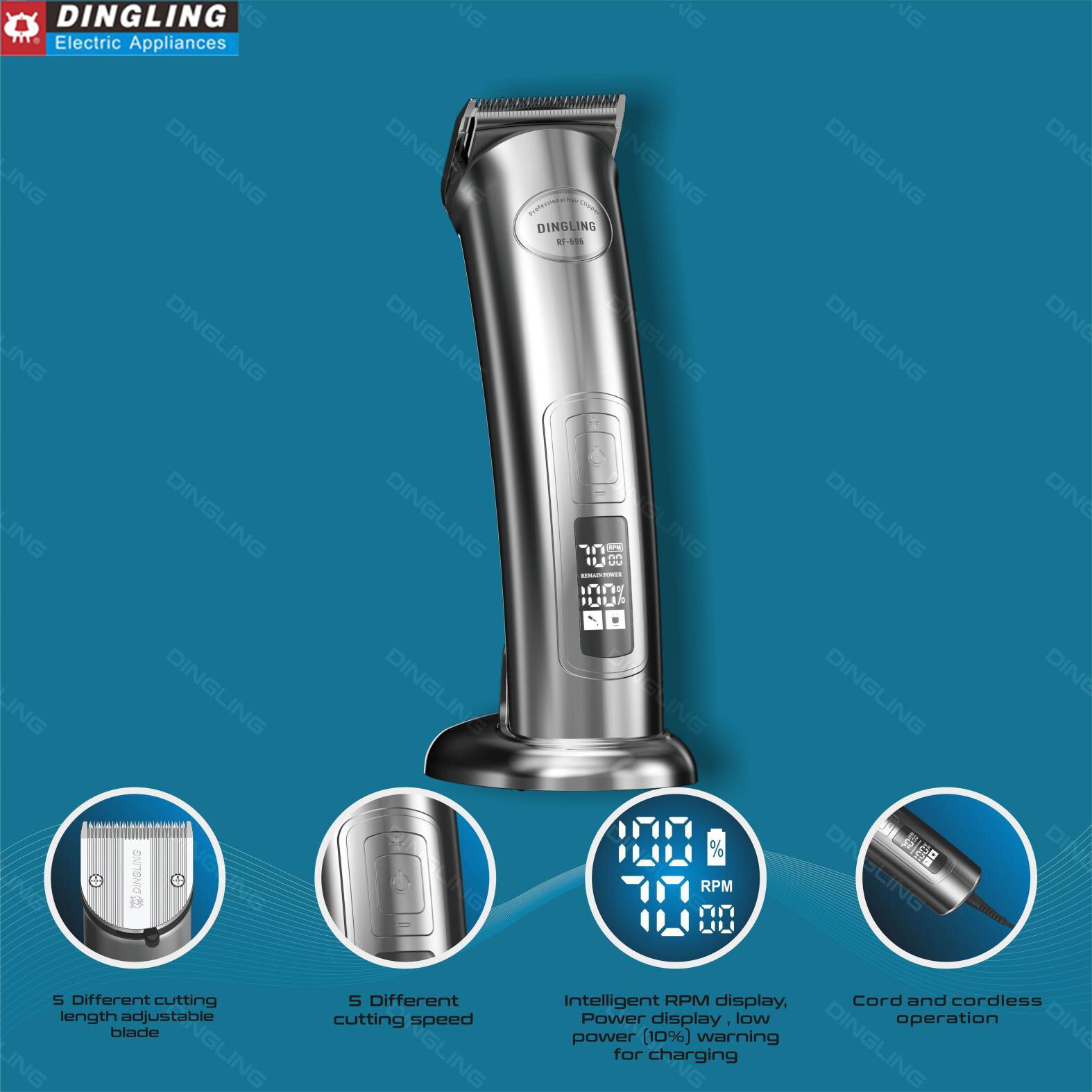 DingLing RF-696 LCD Hair Clipper Electric Hair Trimmer Beard Barber Adjustable Hair Cutting Machine