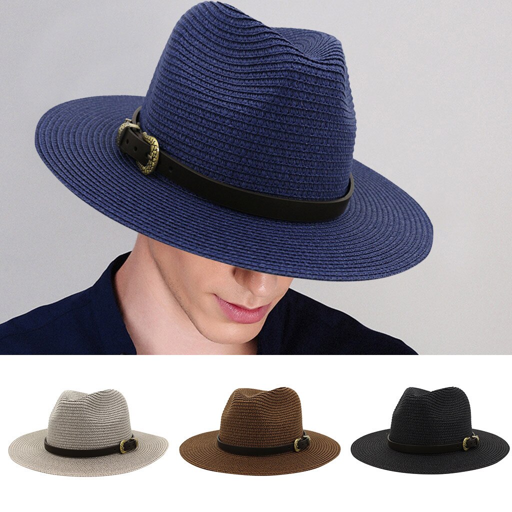 Chapeau large Vintage pour hommes et femmes, avec boucle de ceinture, chapeaux d'extérieur réglables, chapeau de paille respirant et léger pour femmes,
