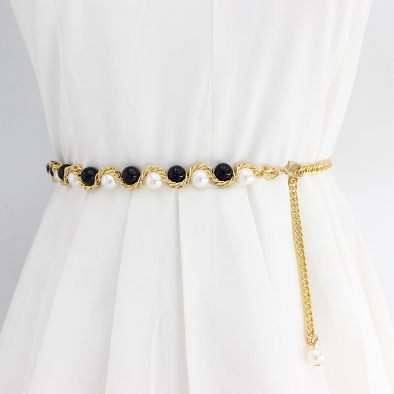 2022 hanfu belt women simulated pearl belts alloy chain belts waistband women dresses clothing female accessories