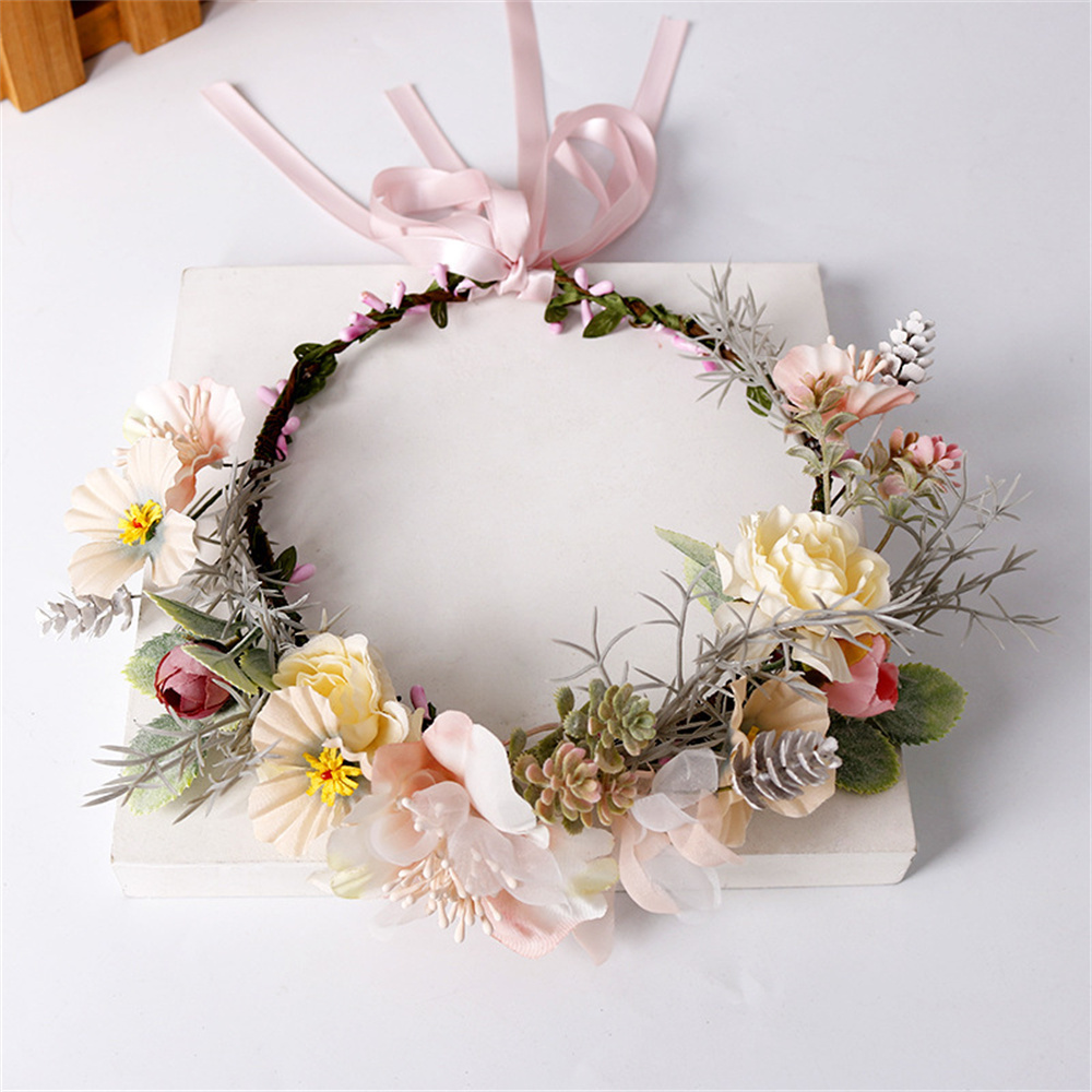 Corona de flores para niña y mujer, accesorios para el cabello para novia, diademas de flores hermosas, adorno para el cabello trenzado, vid para el cabello: Pink