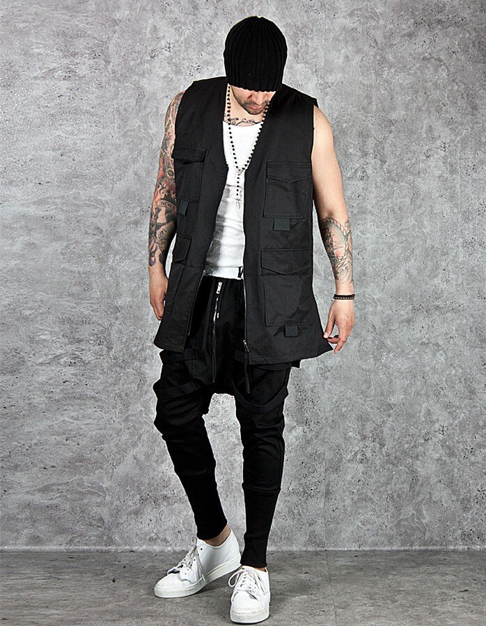 Harem Pants Men Hip Hop Baggy Cross Techwear Trousers Male Black Trend