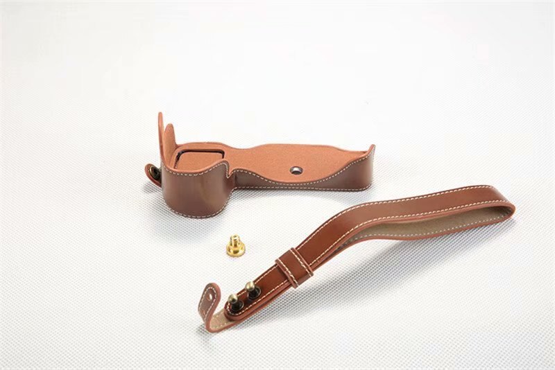 Funda de cuero Pu para cámara Nikon Z7 Z6, bolsa de medio cuerpo, correa de muñeca, cubierta inferior: Brown
