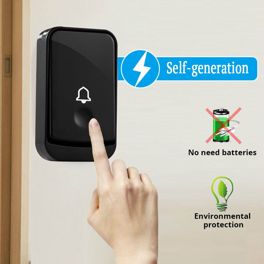 Self-powered Wireless Doorbell US Plug No Battery Waterproof 150m Range Push Button Door Bell Ring Chime For Light LED