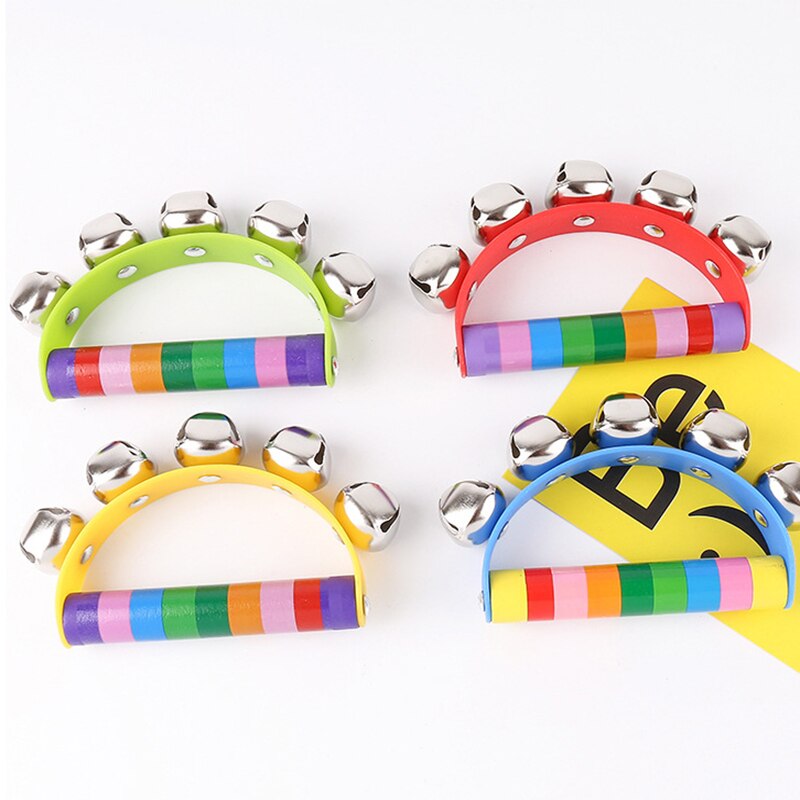 Baby Wooden Toys Stick 5 Jingle Kids Children Bells Rainbow Hand Shake Bell Rattles Toddler Toys Baby Educational Toy Random