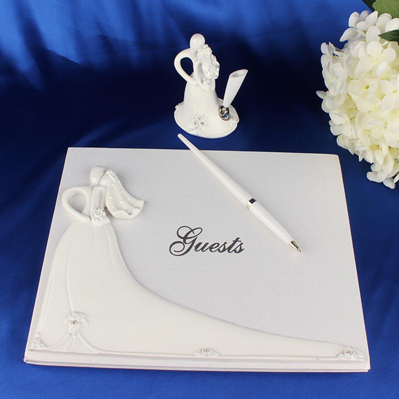 MeterMall Romantic Bride Groom White Wedding Signature Guest Books Engagement Anniversary Guestbook Album Party Decor Supplies