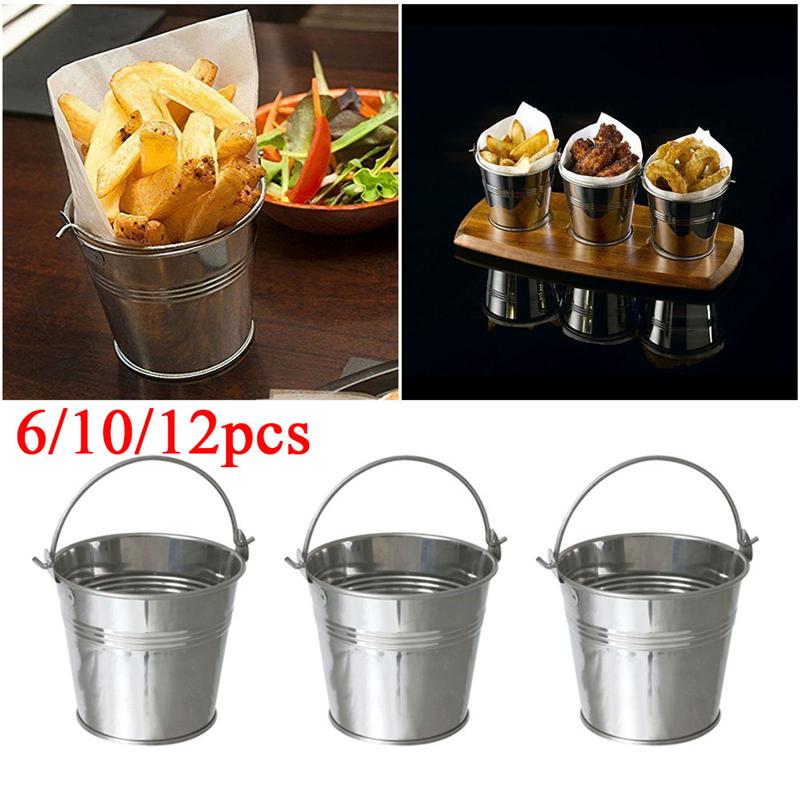 Mini seau petit seau en fer blanc seau en métal glaçage frites seaux en fer blanc baril partie 10.5x7.2x10.5cm 6 pièces 10 pièces 12 pièces