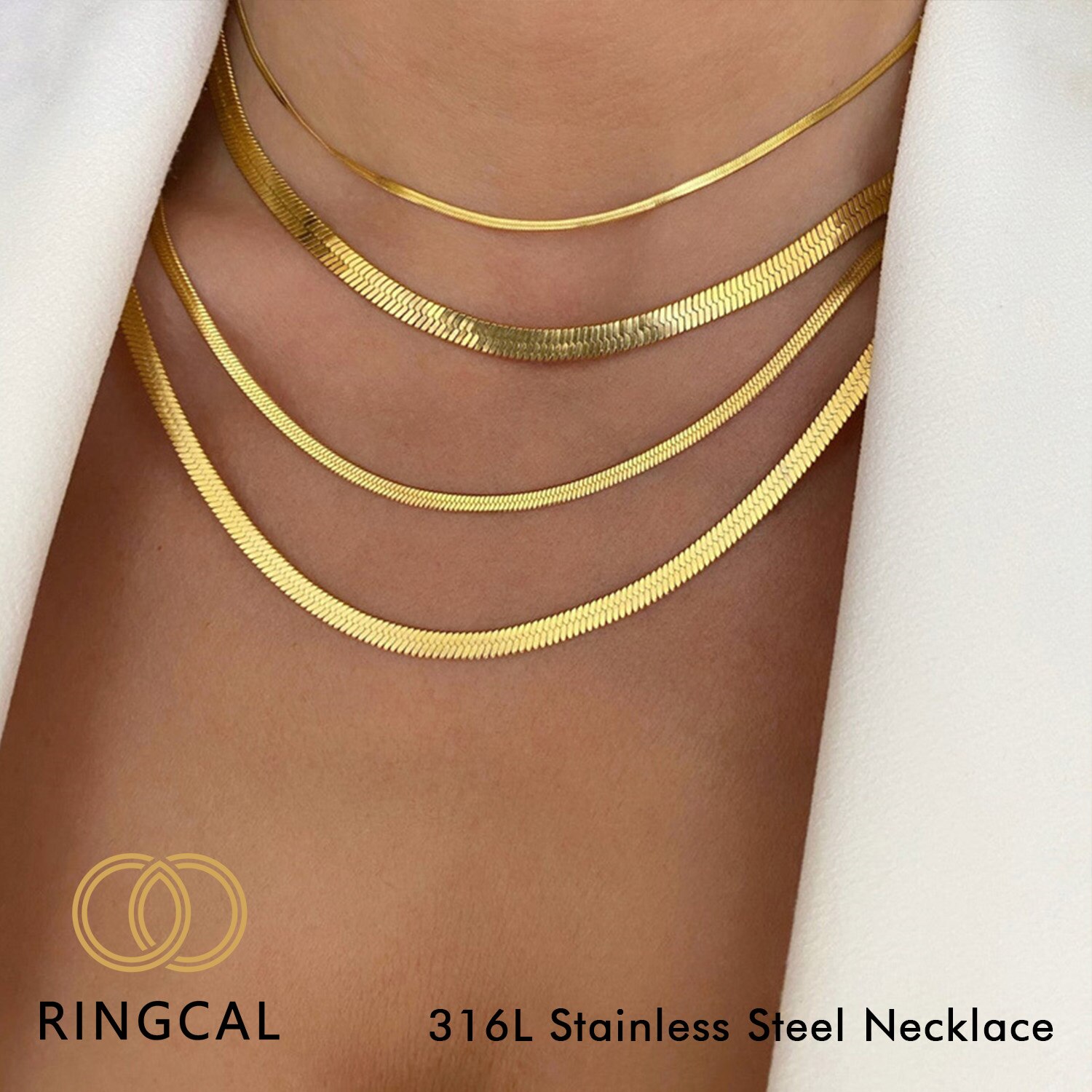 Ringcal collana lunga minimalista in acciaio inossidabile 14K oro squisita catena a forma di serpente elegante catena a clavicola per donne da festa