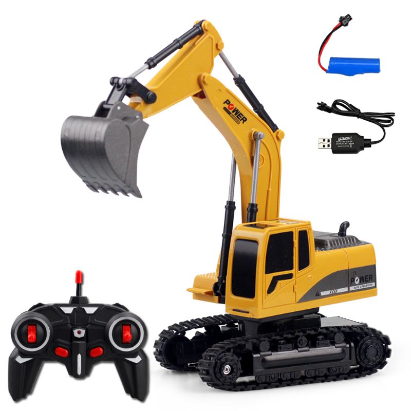 Excavadora con mando a distancia RC 2,4G 1:24, 6 canales de carga, modelo de juguetes, luz LED, sonido de simulación B2QD: Black