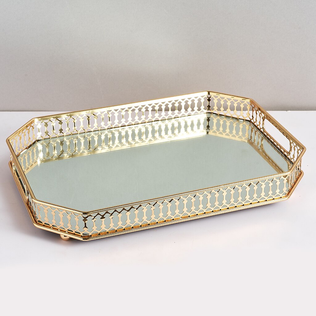 Mirrored Crystal Vanity Tray - Ornate Decorative Tray for Perfume, Jewelry and Makeup (14 x 10 inches, Gold)