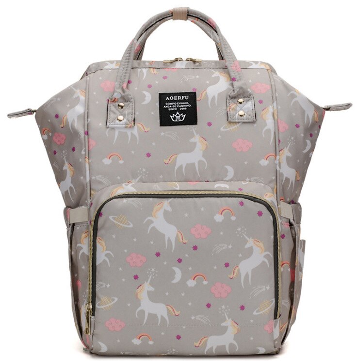 Eenhoorn Gedrukt Mama Rugzak Grote Capaciteit Anti Morsen Multi-Functionele Verpleging Reizen Mother 'S Tas: Unicorn  Gray