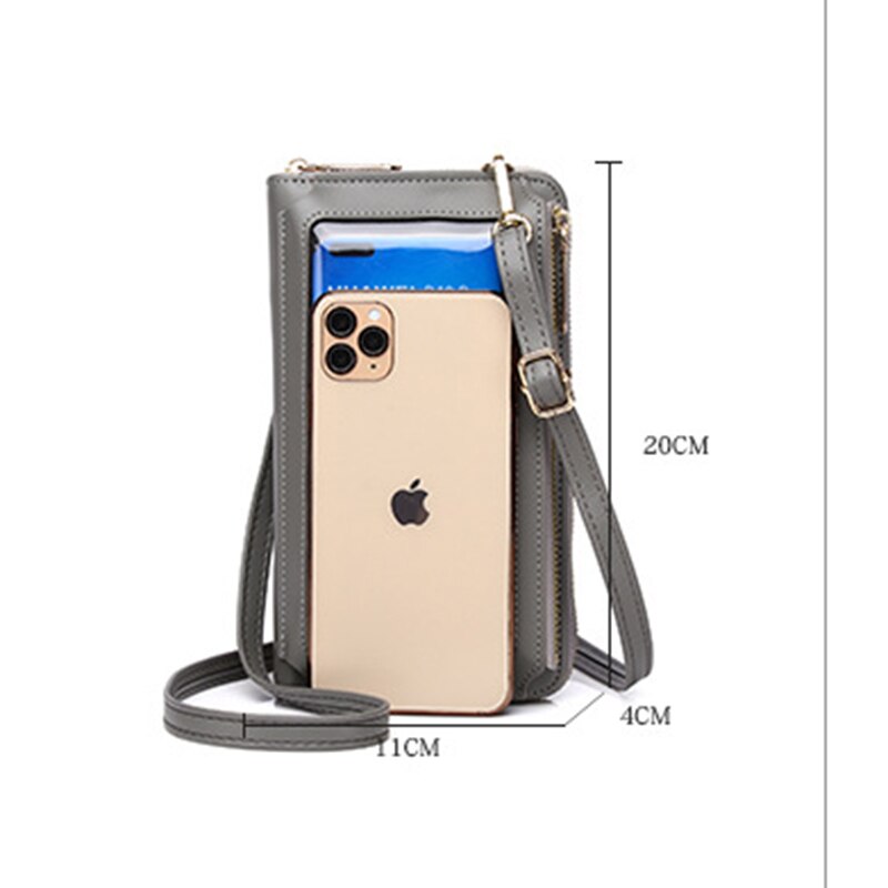 Vrouwen Multifunctionele Touch Screen Mobiele Telefoon Tas Grote Capaciteit Vrouwelijke Enkele Schouder Purse Casual Pure Kleur Dames Portemonnee