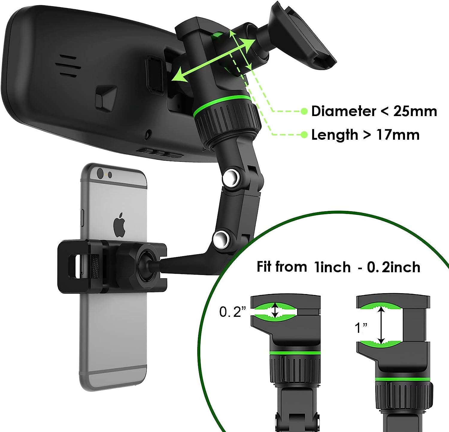 Uchwyt na telefon z lusterkiem wstecznym 360° ° Obrotowy i wysuwany uchwyt samochodowy na telefon Wielofunkcyjny uchwyt na lusterko wsteczne do wszystkich samochodów