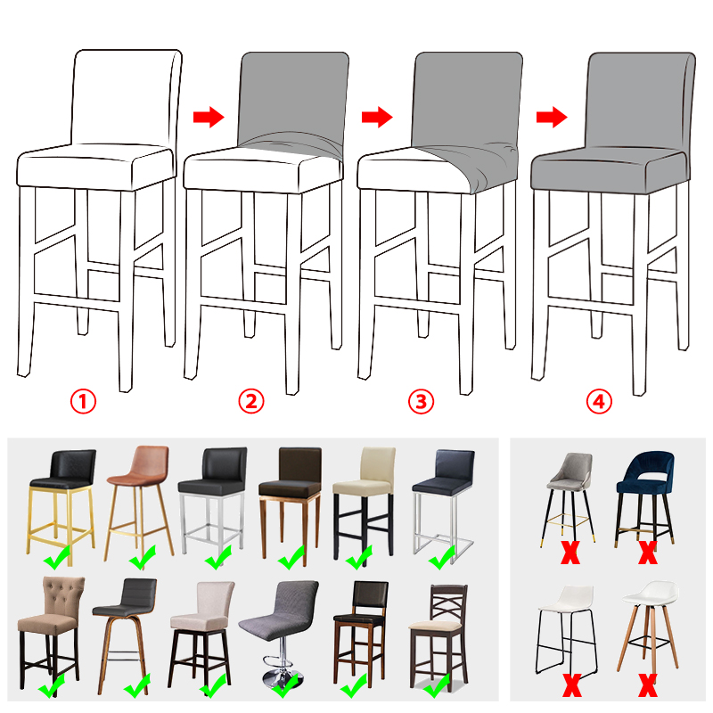 Jacquard Barkruk Stoel Cover Stretch Korte Rug Eetkamerstoel Hoes Spandex Voor Stoelen Thuis Banket Keuken Seat Cover