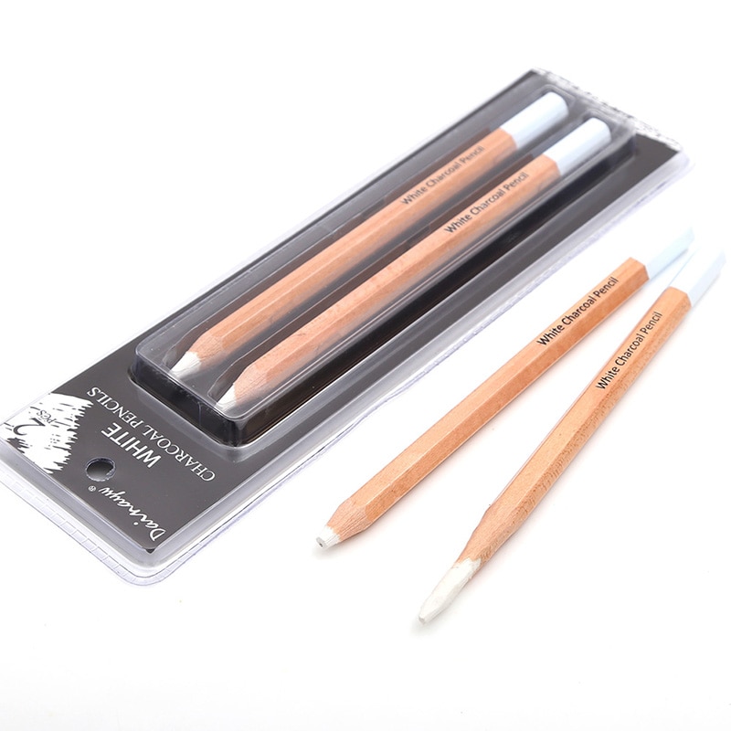 Branco profissional Lápis de Carvão Vegetal, 2 Pcs Arte Lápis de Desenho Definido, 6 milímetros do Núcleo, esboçar Lápis para o Escuro ou de Cor de Papel
