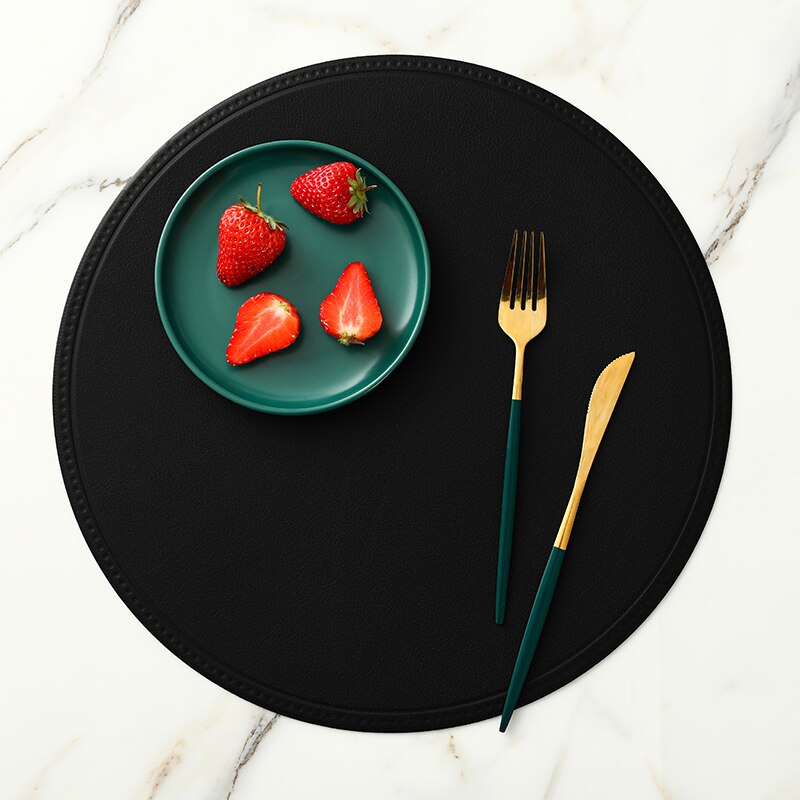 1Pc Ronde/Rechthoekige Faux Lederen Placemat Waterdicht Olie-Proof Warmte-Isolerende Tafel Mat Hotel Restaurant Tafel pu Placemat: Black 01