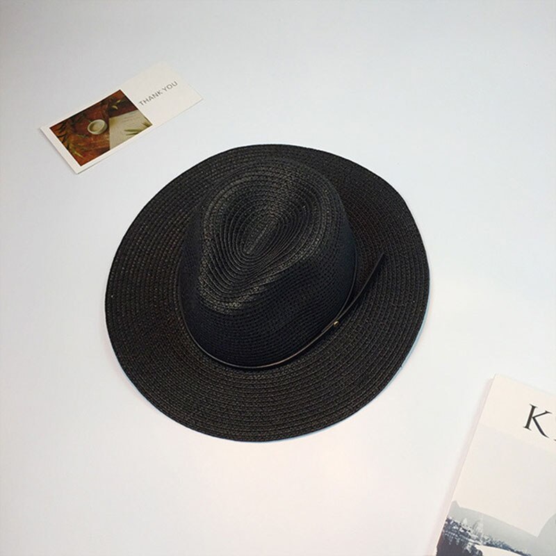 Nueva mujer sombreros de las mujeres sombrero de verano clásico negro faja de Panamá sunhats Jazz Sombrero sombreros de playa para mujeres chapeau de paille femme