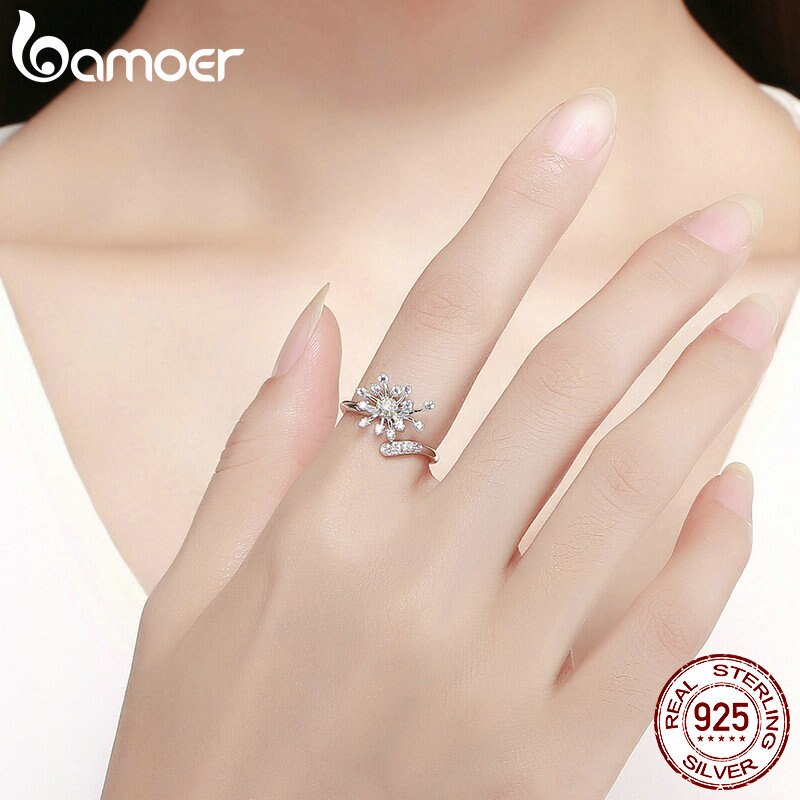 Bamoer Authentieke 925 Sterling Zilver Bloeiende Paardebloem Liefde Cz Verstelbare Ringen Voor Vrouwen Wedding Engagement Sieraden SCR471