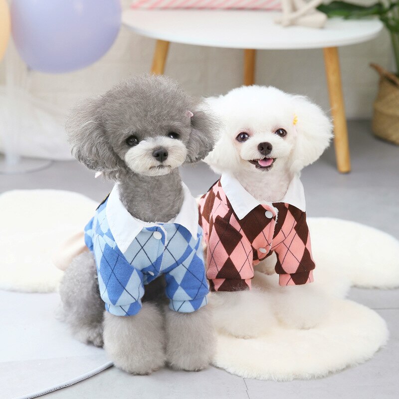 Dog Cat clothes Preppy Style bow plaid parkas Pet Puppy Winter Warm Clothes Apperal for Dogs Cats