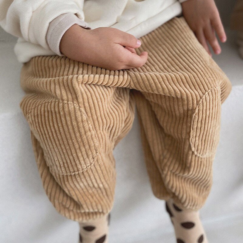 Spring Autumn Kids Baby Corduroy Trousers Pant Girls Pants Children Boys Kids Full Length Pants Infant Clothing: BS123011brown / 24M   90cm