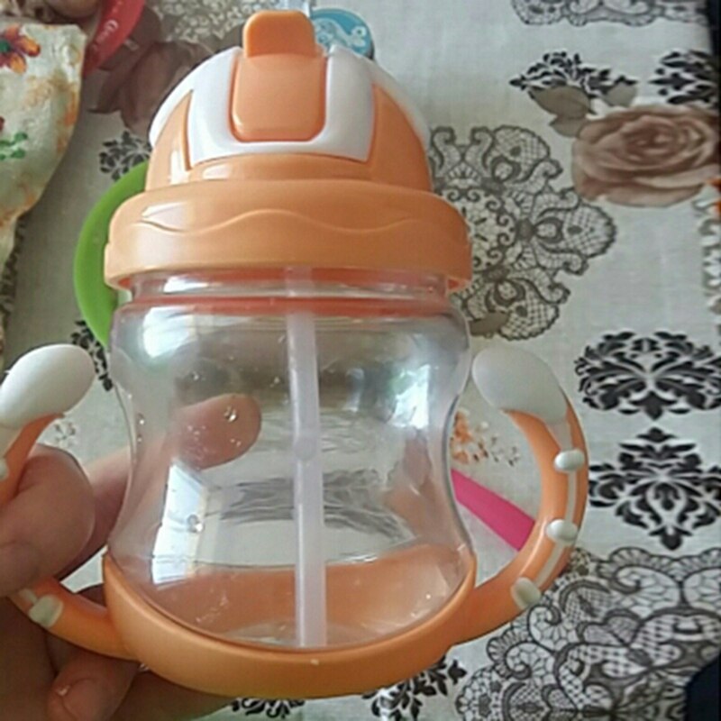 2 st 320ml nappflaska silikon barn träningsmuggar baby dricksvatten sugrör handtag nappflaska - orange & blå