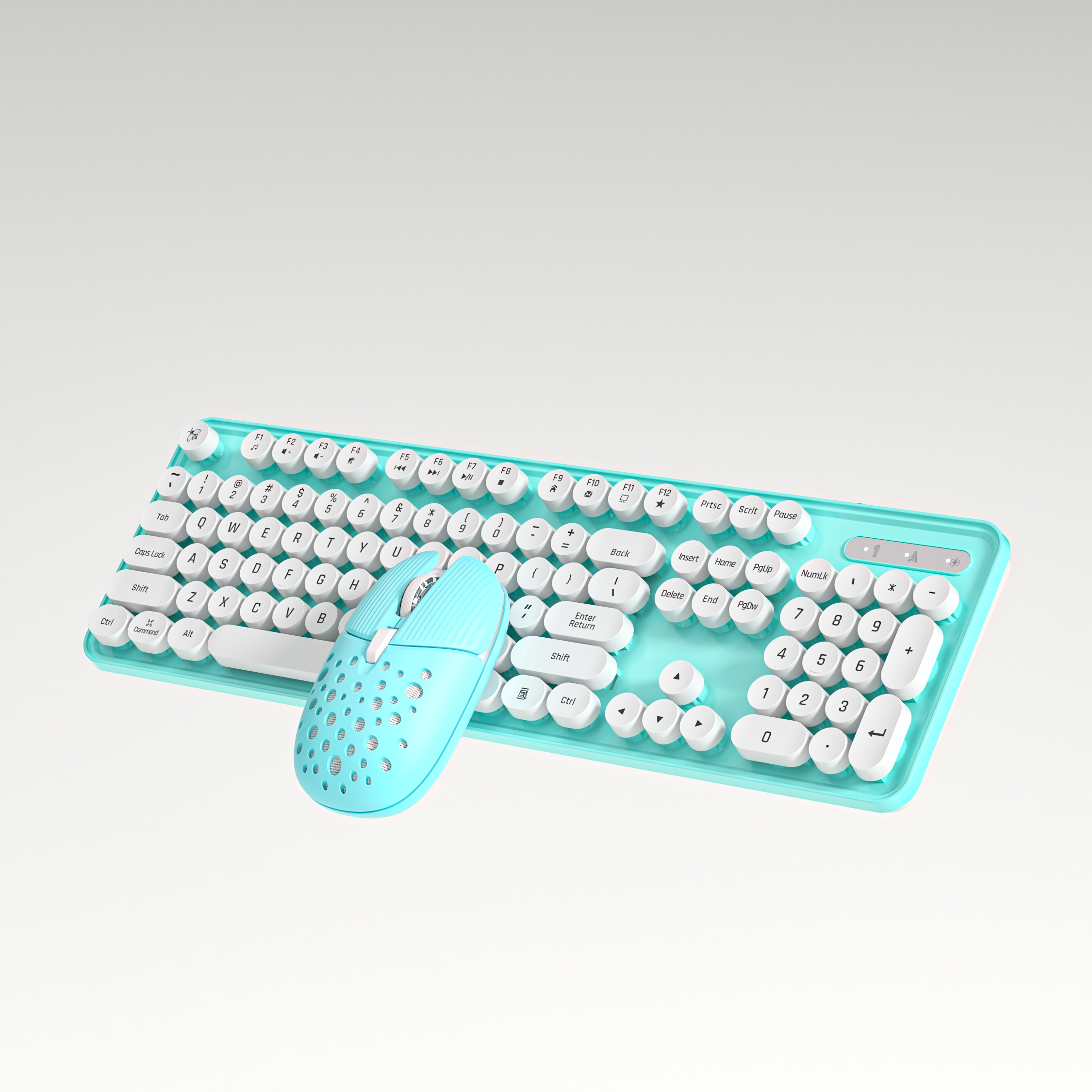 Urocza 104-klawiszowa Retro Okrągła Klawiatura Bezprzewodowa 2.4G Gamingowa Klawiatura i Mysz Combo Ergonomiczna Klawiatura z Klawiszami Multimedialnymi: Srebrny