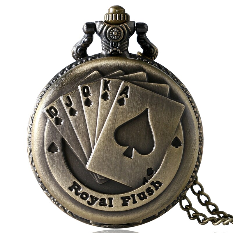 Weihnachten Jahrgang Antike Bronze- Kupfer königlich spülen Poker Karten Taschenuhr Uhr Halskette Kette Männer Frauen P80