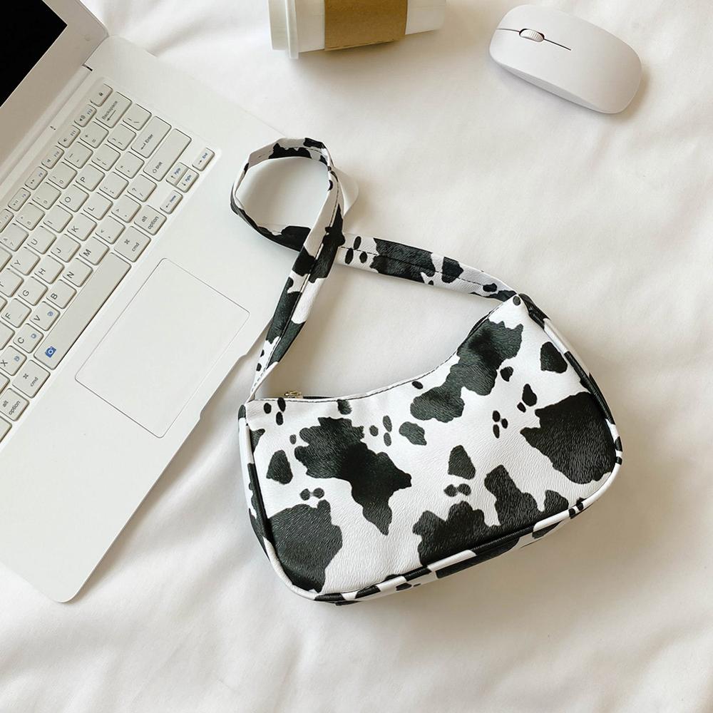 Cow Milk Print Women Handbag Totes Female Casual Underarm Shoulder Bags Popular Simple Female Daily Bag: White