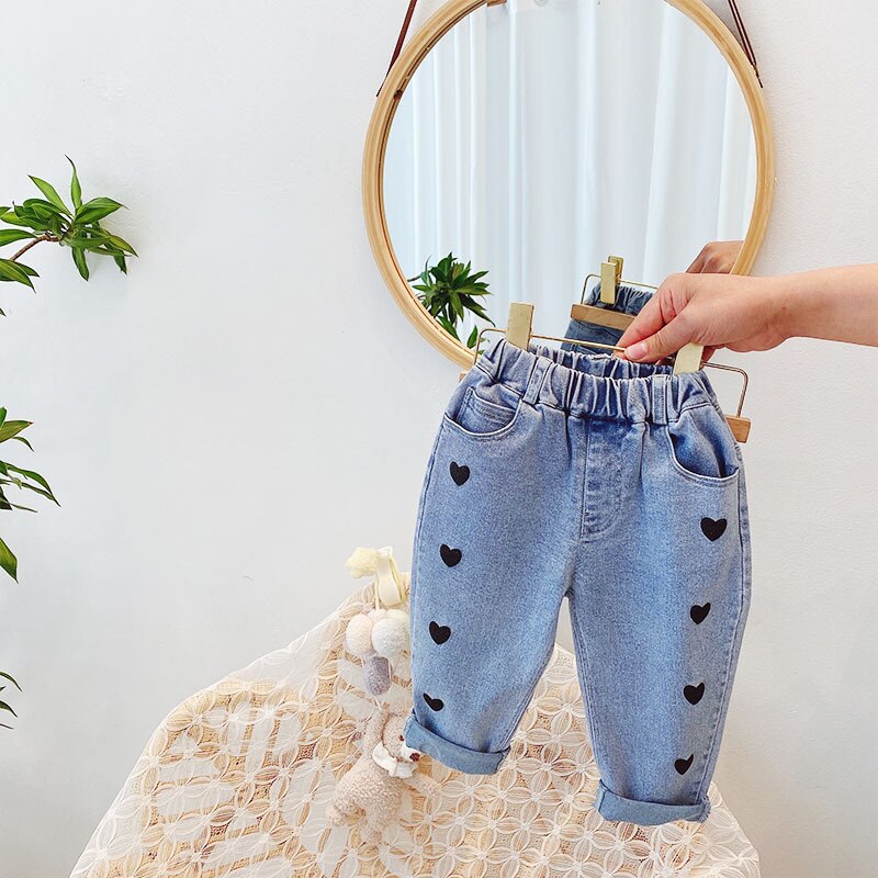 2021 primavera autunno ragazze Casual Jeans pantaloni bambino bambini bambini cuore pantaloni in Denim