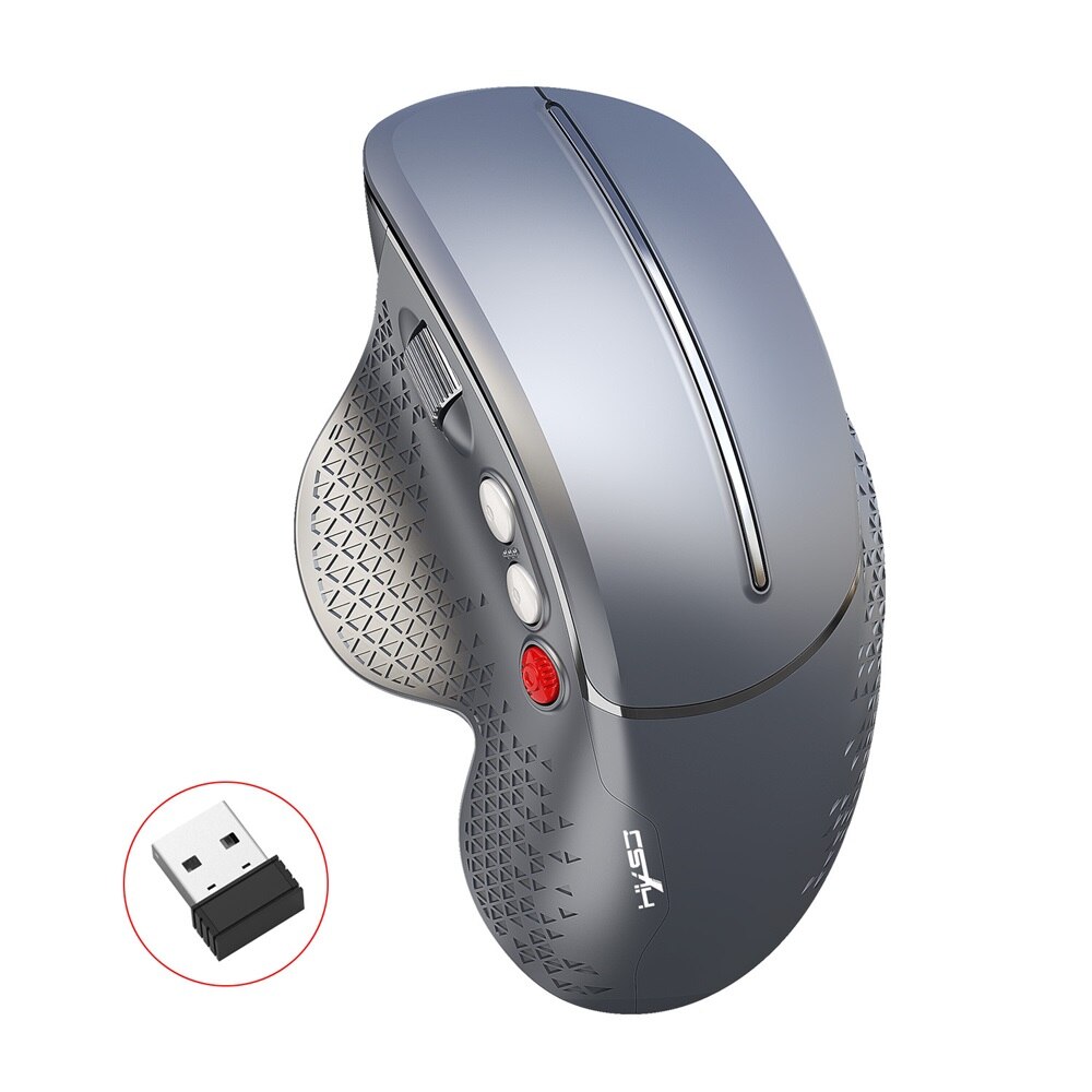 Kuwfi sem fio mouse 2019 novo vertical gaming mouse 6 botões 800 -- 2400dpi ergonômico vertical mouse roda lateral para pc/portátil: Silver