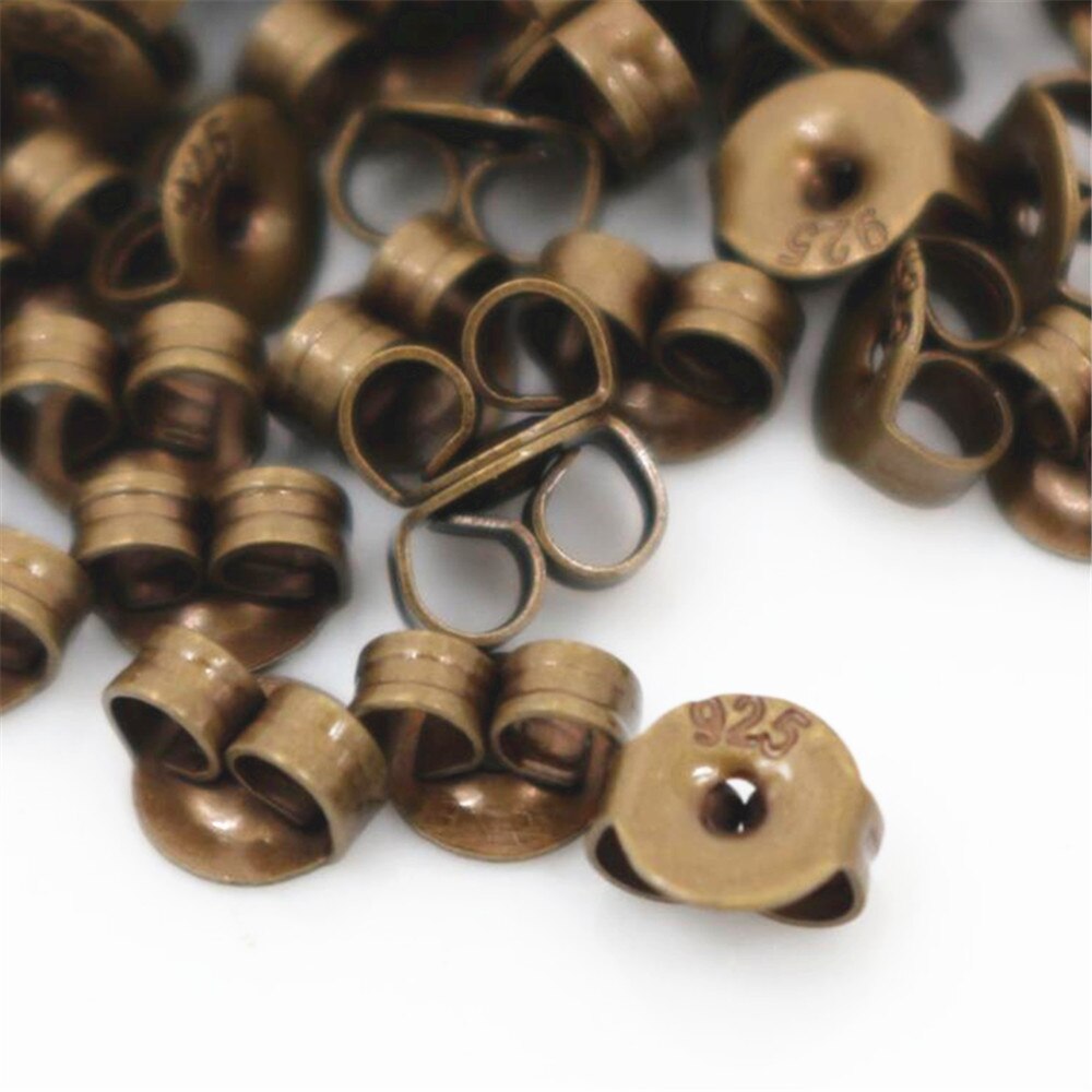 100pcs 925 Classic 6 Colors Plated Copper Metal Earring Back Plug Earring Settings Base Ear Studs Back: Bronze