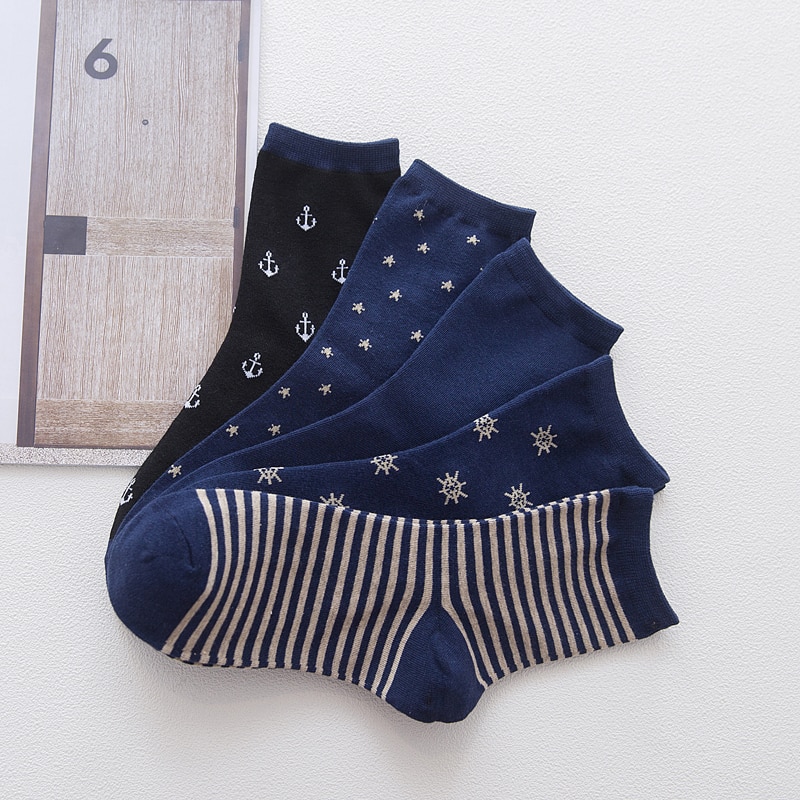 LJIQQ, 5 pares, novedad, azul marino, calcetines azules para hombre, calcetines informales de algodón con personalidad, calcetines de estilo coreano para primavera y verano