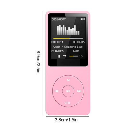 Portable MP3 Player USB Charging Record Digital Display Screen Media Lossless for Pocket Sports Running Walking Music MP4 Player: Pink