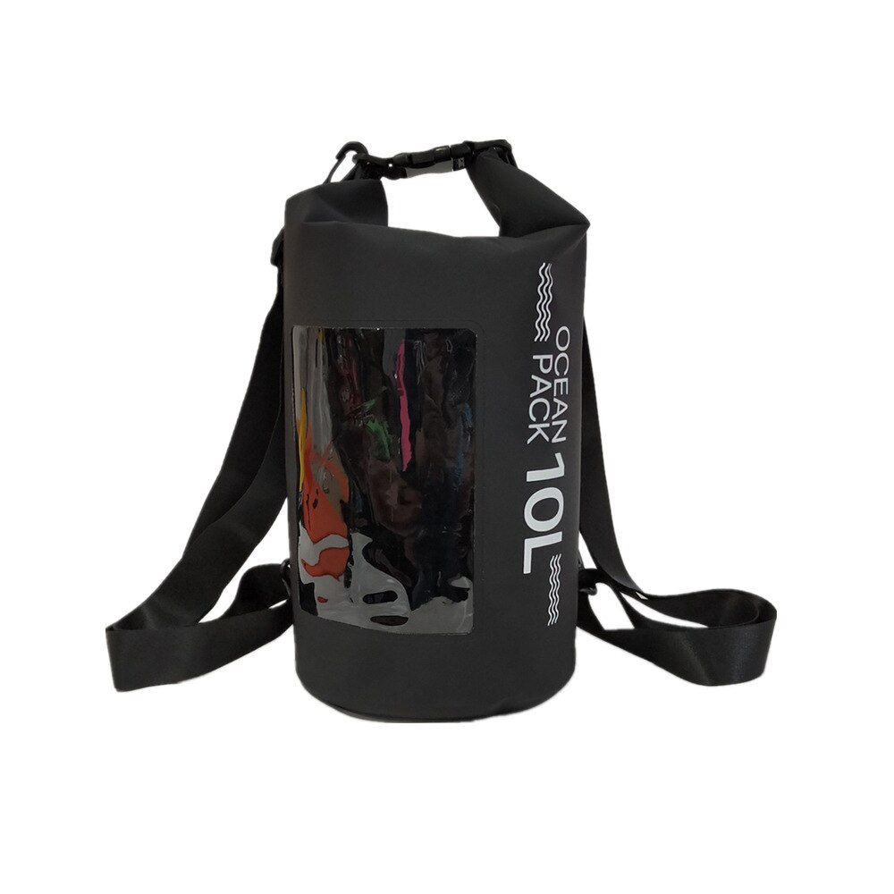 10L PVC Waterproof Bag Outdoor Swimming Bag For Man Women Kayaking Backpack Outdoor Beach Storage Bag Rafting River Backpack: Black Color