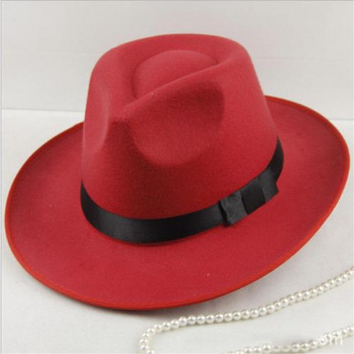 Summer Hat Sun Visor Men Women Hard Felt Wide Brim Fedora Panama Hat Autumn Vintage Cap: Red