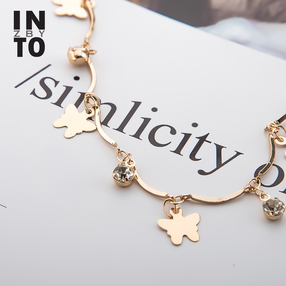 Into Crystal Butterfly Ankle Bracelet For Women Gold Color Chain Summer Beach Charm Anklet Bracelet On Leg Foot Jewelry