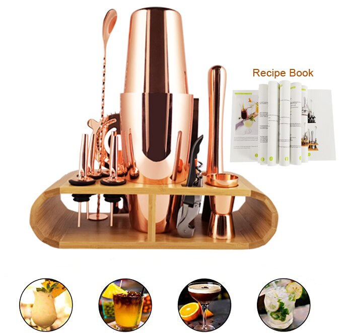 1-13 Piece Cocktail Shaker with Stylish Stand Bar Set (Copper and Black)Everything for Pefect Home Bartending