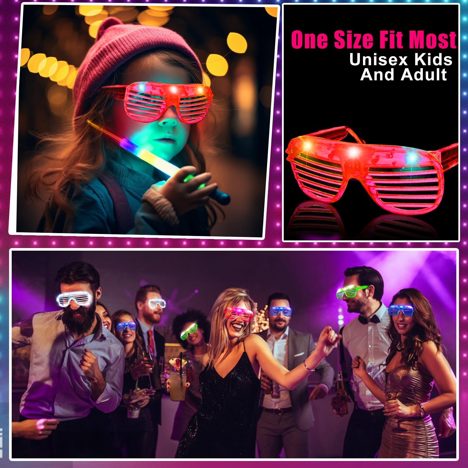 5-100PCS LED Light Up Glasses Cool Wireless Luminous Neon Sunglasses Glow in The Dark Halloween Party Supplies Christmas