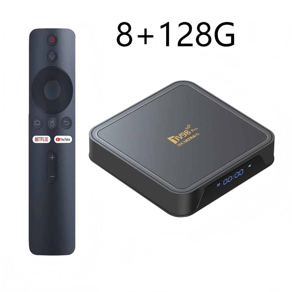 TV98 Pro TV Box Android 14 Suporte HD 8K4K Vídeo 5G Dual Wifi BT5.2 Reprodutor de controle remoto por voz Allwinner H313 Smart TV Box iptv: Prata / Plugue AU