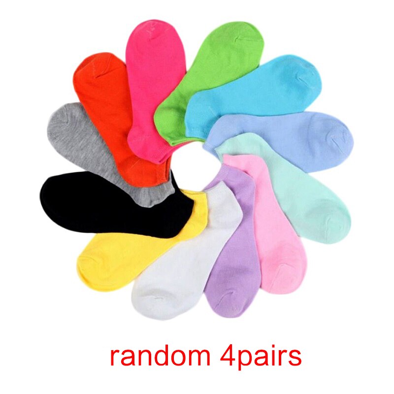 4 par unisex kvinder mænd afslappet behagelig slik farve bomulds sok hjemmesko korte ankel sokker båd sokker gravide sokker: Tilfældige 5 par