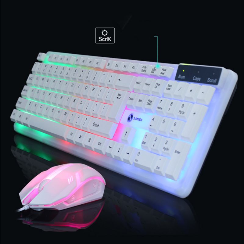 LED Light Gaming Mechanical Feel Keyboard and Wired Mouse Combo Set for Computer PC
