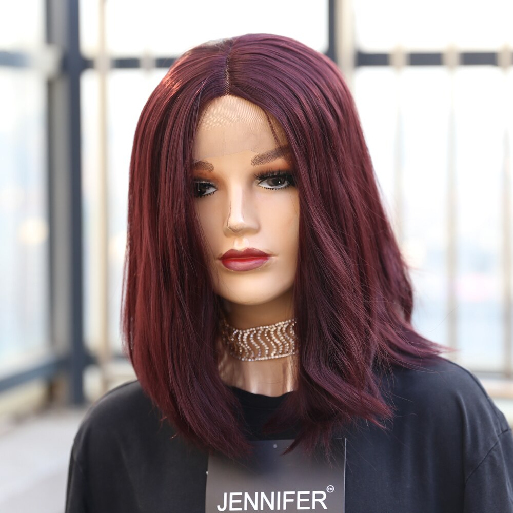Silky Straight Synthetic Wig Middle Part Lace wigs For women Short Bob Heat Resistant Hair Middle Part Purple/Pink/Green/613: 60-MKDLACE5002-99J