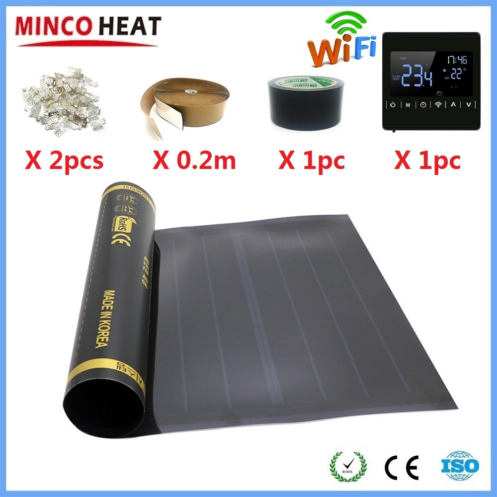 50cmX2m Graphene PTC Heating Film Kits Infrared Electric Warm Floor Mat With WiFi Thermostat Temperature Controller Selection: MH1823D-H-WIFI Sets