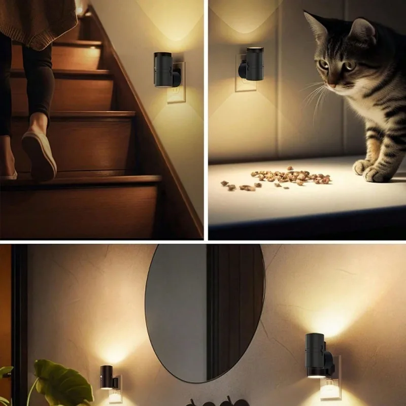 Luz LED nocturna cilíndrica enchufable lámpara de pared moderna Sensor brillo ajustable luces nocturnas regulables para pasillo dormitorio