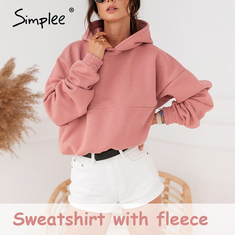 Simplee – sweat-shirt rose décontracté à manches longues pour femme, haut à capuche surdimensionné, ample, collection automne-hiver: Modèle 1 / S