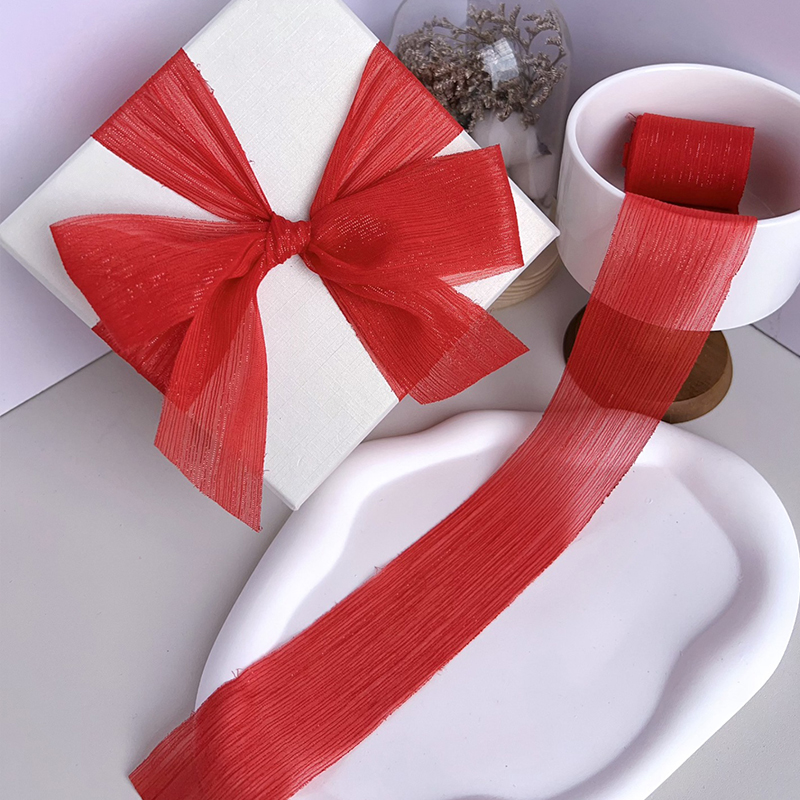 Chiffon Band Falten Gittergewebe Einfarbig Band DIY Schleife Kasten Blume Verpackung Verpackung Garn Band Hochzeit Party Dekoration: Antike Silber