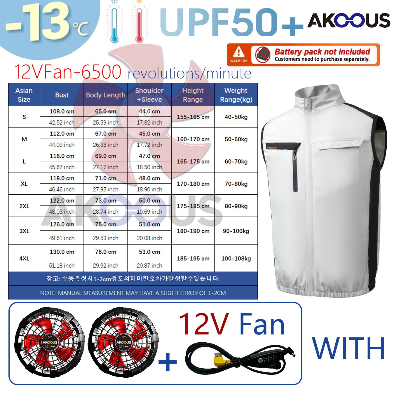 6500 RPM 12 V/5 V USB-koelventilator Vest Unisex Airconditioning Kleding Zomerkoelingsjack voor werk Outdoor Camping Wandelen Vissen: S / zwart