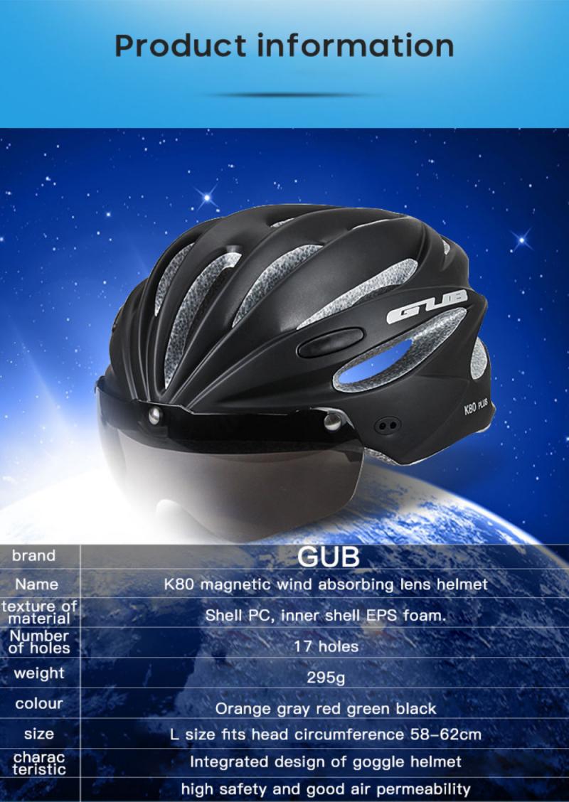 Casco de ciclismo magnético GUB K80 PLUS, Goggles17, agujeros moldeados integralmente, 58-62cm, Casco de bicicleta de carretera aerodinámico para MTB,