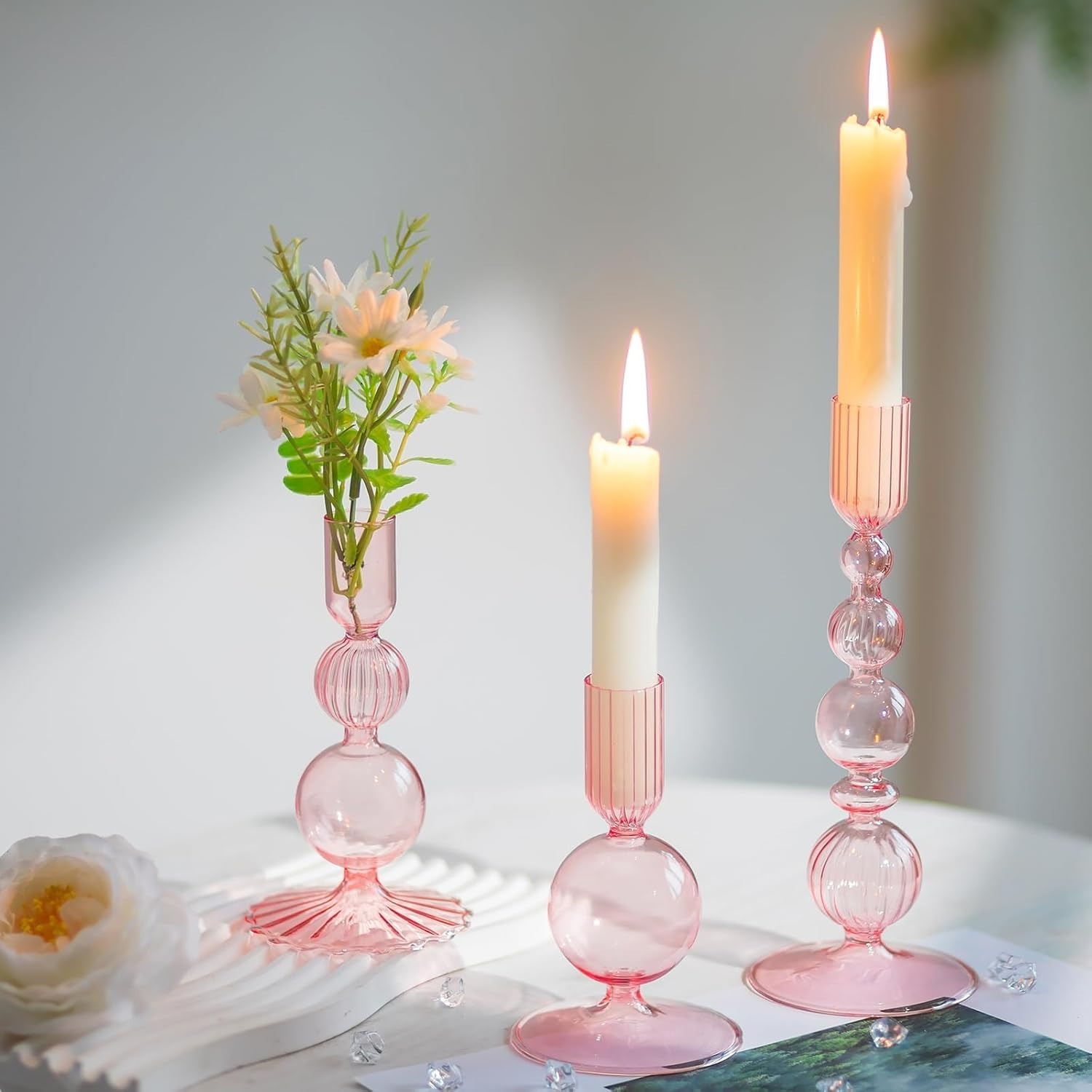 3 pçs castiçais de vidro castiçais cônicos de vidro groovy ondulado elegante vela vara para decoração de festa em casa