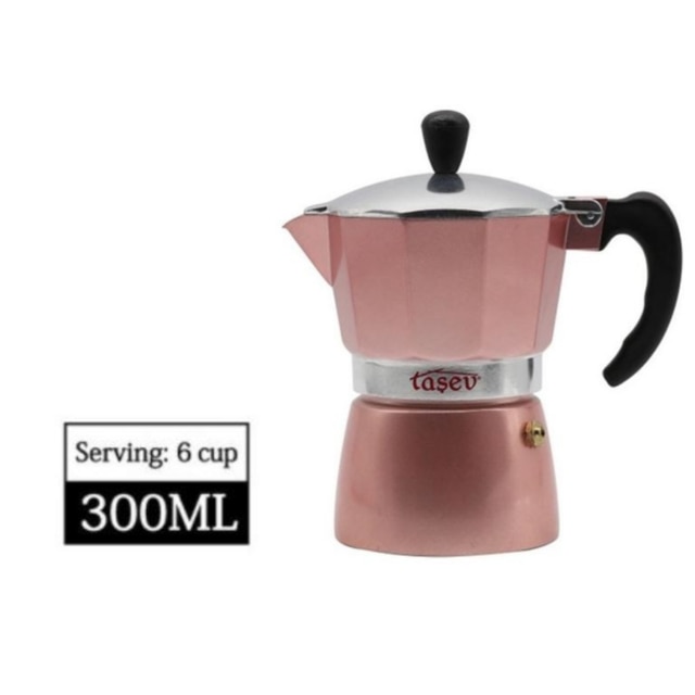 Aluminum Mocha Pot Coffee Maker Durable Moka Cafeteira Espresso Moka Coffee Pot 3 / 6 cup Red Blue Silver Rose: Rose 6 cup