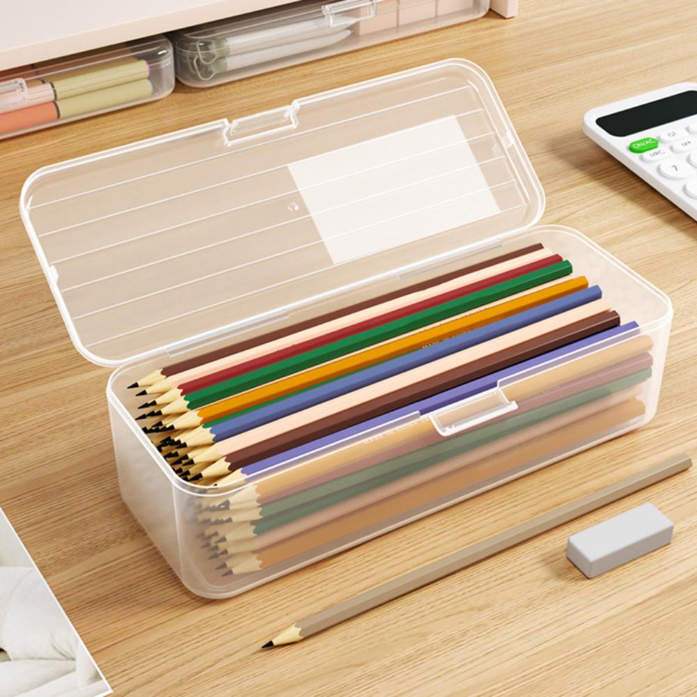 Estojo de plástico transparente de grande capacidade, caixa que economiza espaço, caixa de armazenamento para casa e escola, material de escritório